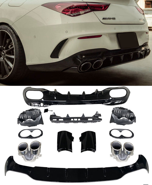 Heckdiffusor + Endrohre Mercedes CLA W118 / C118 AMG Line (2019-2023) - GCP Schwarz / Chrom