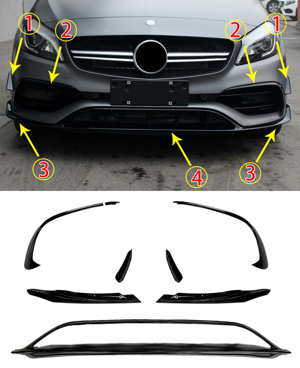 Lip Spoiler Frontal Mercedes Classe A W176 AMG Line facelift (2015-2018) - GCP Preto Brilhante