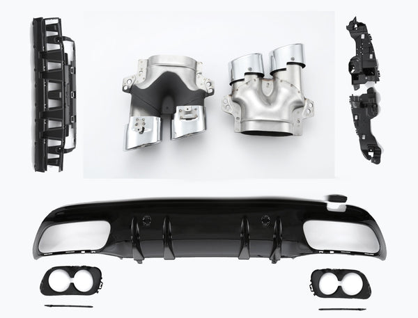 Rear Diffuser + Exhaust Tips Mercedes C-Class W205 / S205 AMG Line (2014-2020) - GCP C43 Look Black / Chrome