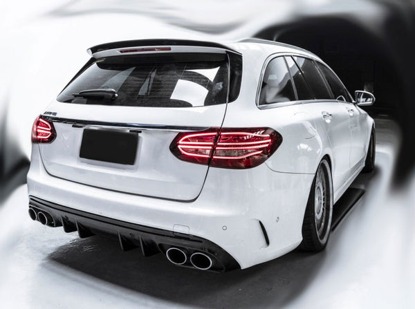 Rear Diffuser + Exhaust Tips Mercedes C-Class W205 / S205 AMG Line (2014-2020) - GCP C43 Look Black / Chrome