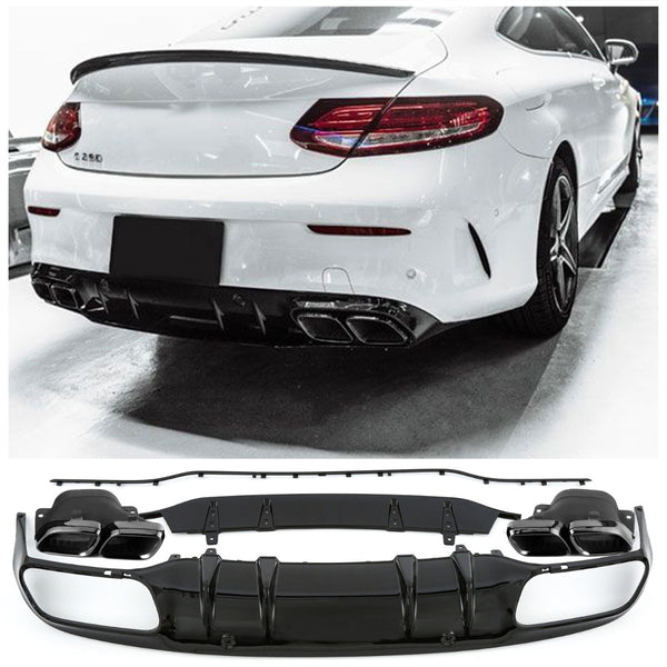 Rear Diffuser + Exhaust Tips Mercedes C-Class C205 / A205 AMG Line (2014-2020) - GCP C63 Look
