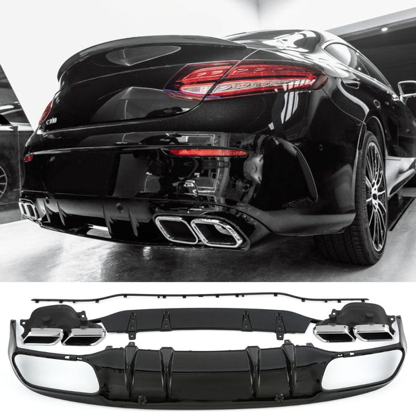 Rear Diffuser + Exhaust Tips Mercedes C-Class C205 / A205 AMG Line (2014-2020) - GCP C63 Look