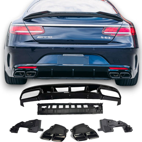 Rear Diffuser + Exhaust Tips Mercedes S-Class C217 / A217 AMG Line (2014-2020) - GCP S63 Look