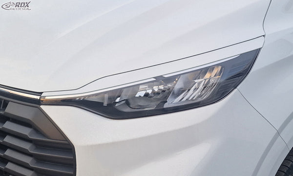 Pestañas de faros para FORD Transit Custom & Tourneo Custom (para faros halógenos, 2023-actualidad) blanco brillo - RDX