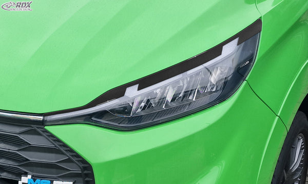 Pestañas de faros para FORD Tourneo Custom & Transit Custom (para faros LED, 2023-actualidad) negro brillo - RDX