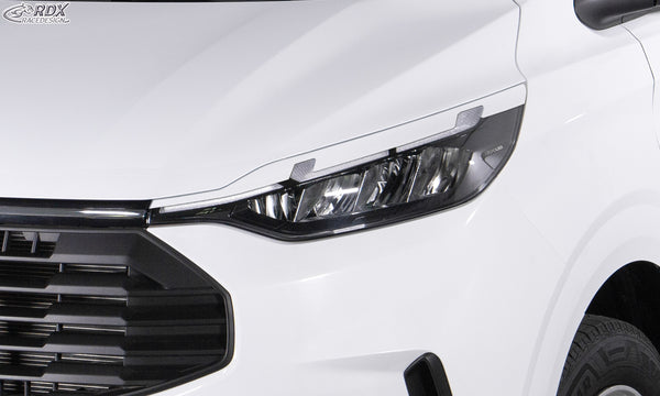 Pestañas de faros para FORD Tourneo Custom & Transit Custom (para faros LED, 2023-actualidad) blanco brillo - RDX