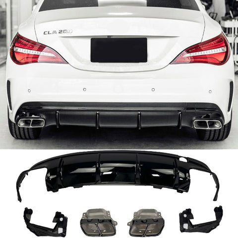 Difusor Traseiro + Ponteiras de Escape Mercedes CLA C117 / X117 AMG Line (2013-2019) - GCP CLA45 Look