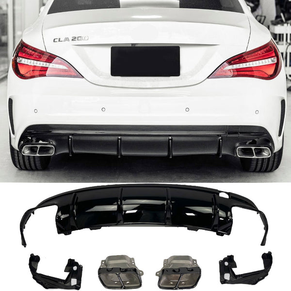 Difusor Traseiro + Ponteiras de Escape Mercedes CLA C117 / X117 AMG Line (2013-2019) - GCP CLA45 Look