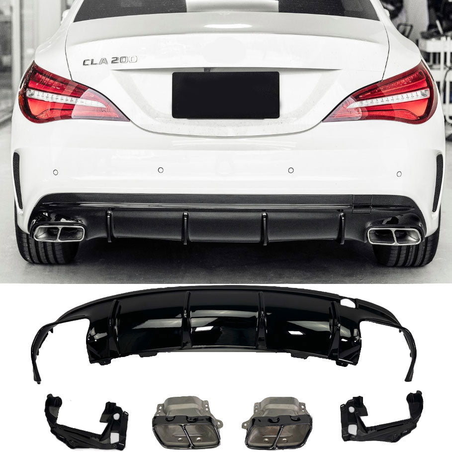 Rear Diffuser + Exhaust Tips Mercedes CLA C117 / X117 AMG Line (2013-2019) – Gloss Black