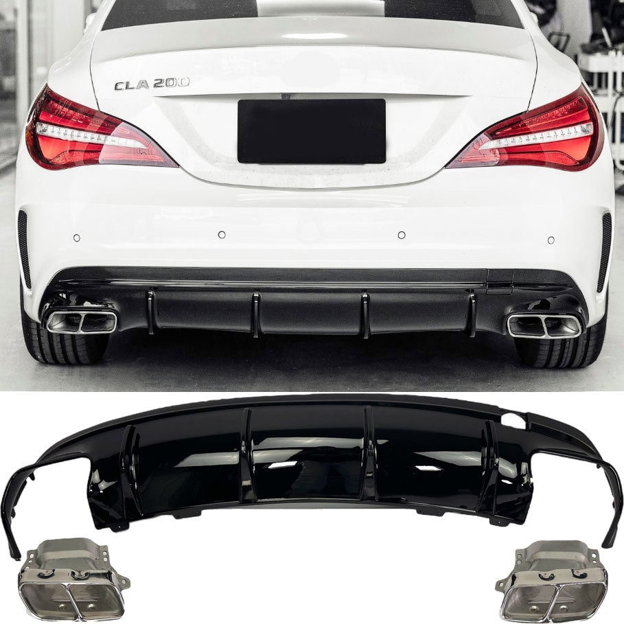 Rear Diffuser + Exhaust Tips Mercedes CLA C117 / X117 AMG Line (2013-2019) – Black / Chrome