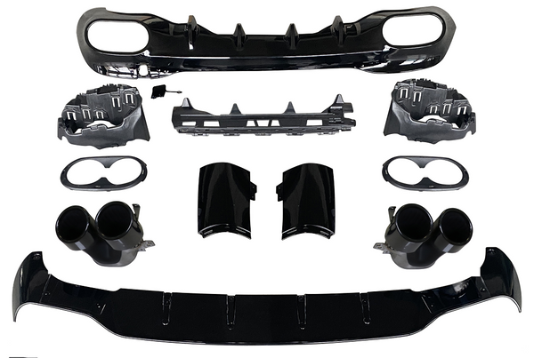 Heckdiffusor + Endrohre Mercedes CLA W118 / C118 AMG Line (2019+) - GCP Glanzschwarz