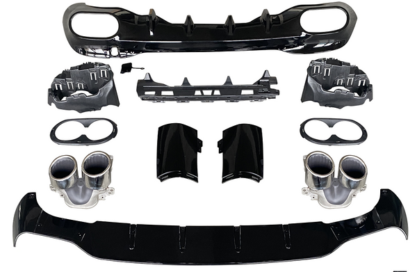 Heckdiffusor + Endrohre Mercedes CLA W118 / C118 AMG Line (2019-2023) - GCP Schwarz / Chrom