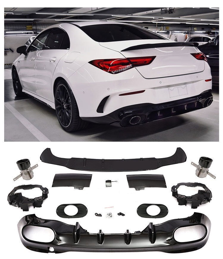 Rear Diffuser + Exhaust Tips Mercedes CLA W118 / C118 AMG Line (2019+) – Gloss Black