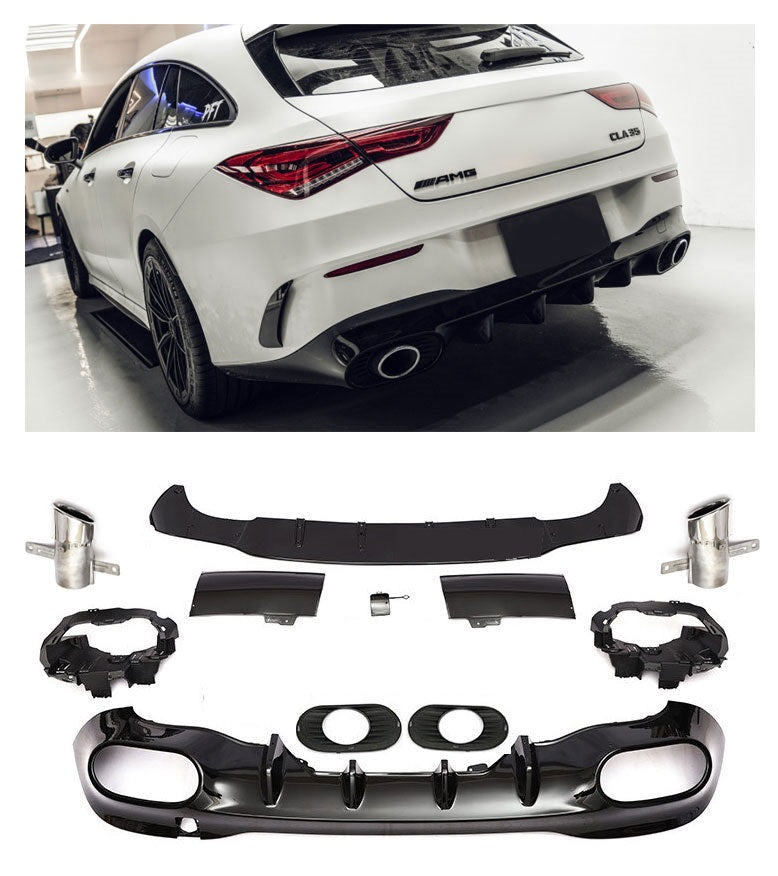 Rear Diffuser + Exhaust Tips Mercedes CLA W118 / C118 AMG Line (2019+) – Black / Chrome