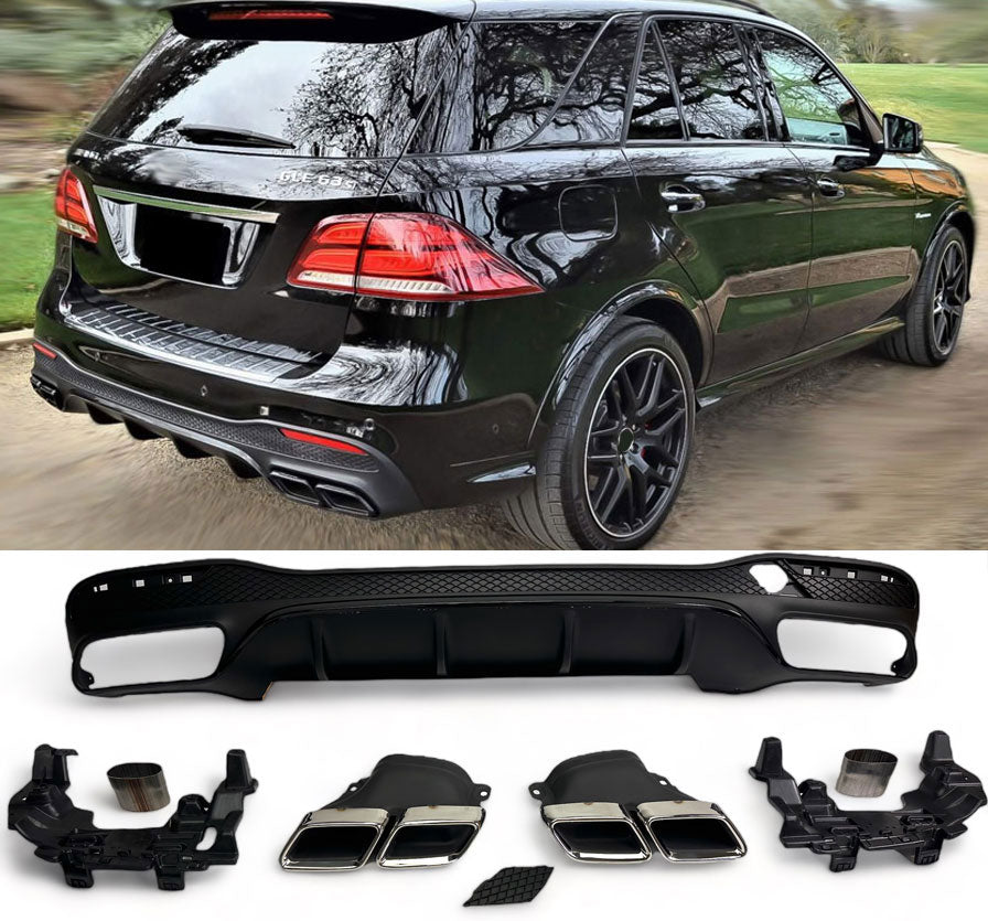 Rear Diffuser + Exhaust Tips Mercedes GLE W166 AMG Line (2015-2019) – Black / Chrome