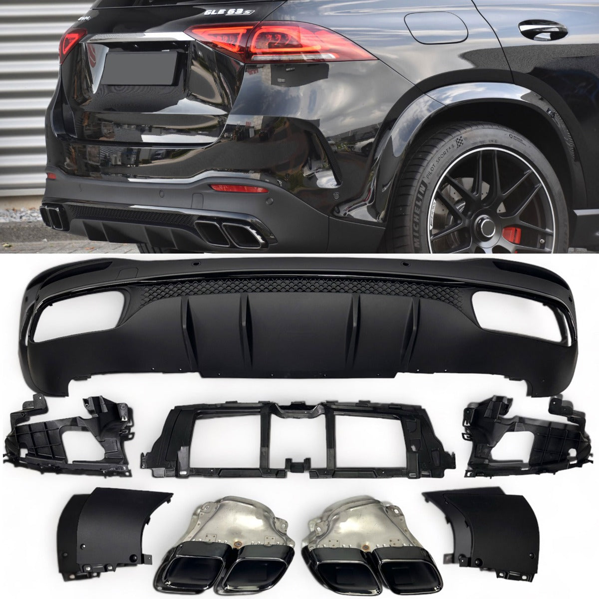 Rear Diffuser + Exhaust Tips Mercedes GLE W167 AMG Line (2019-2023) – Black
