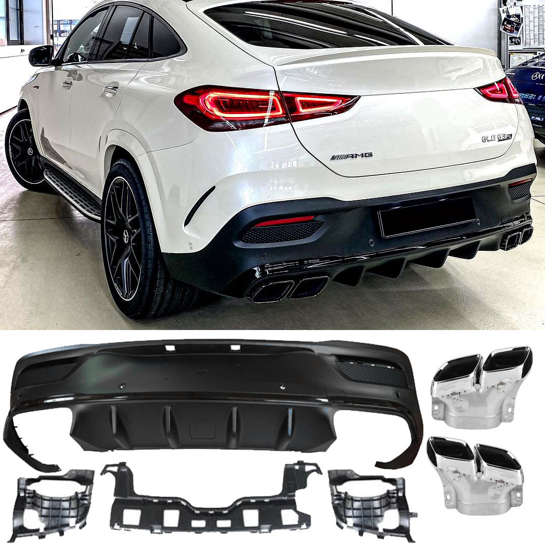 Rear Diffuser + Exhaust Tips Mercedes GLE C167 AMG Line (2019-2023) – Black / Chrome
