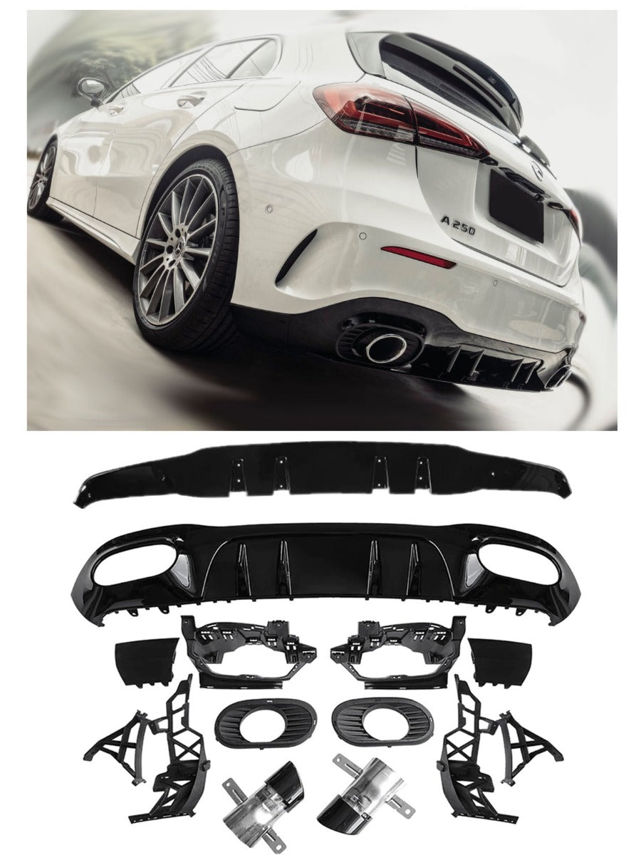 Rear Diffuser + Exhaust Tips Mercedes A-Class W177 AMG Line (2018+)