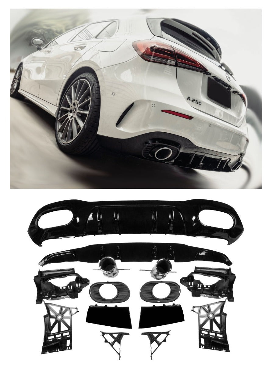 Rear Diffuser + Exhaust Tips Mercedes A-Class W177 AMG Line (2018-2026)