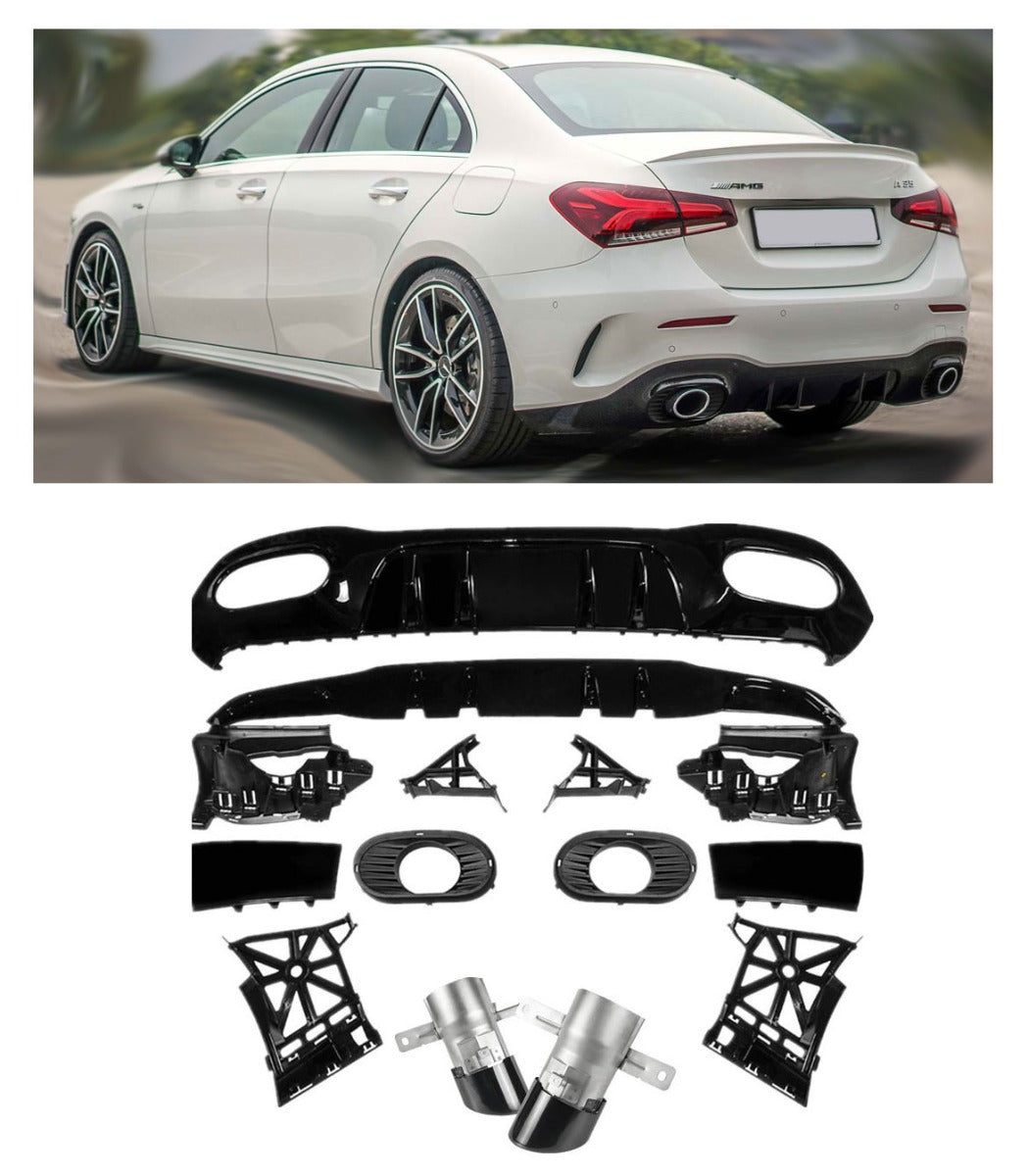 Rear Diffuser + Exhaust Tips Mercedes A-Class V177 AMG Line (2018+)