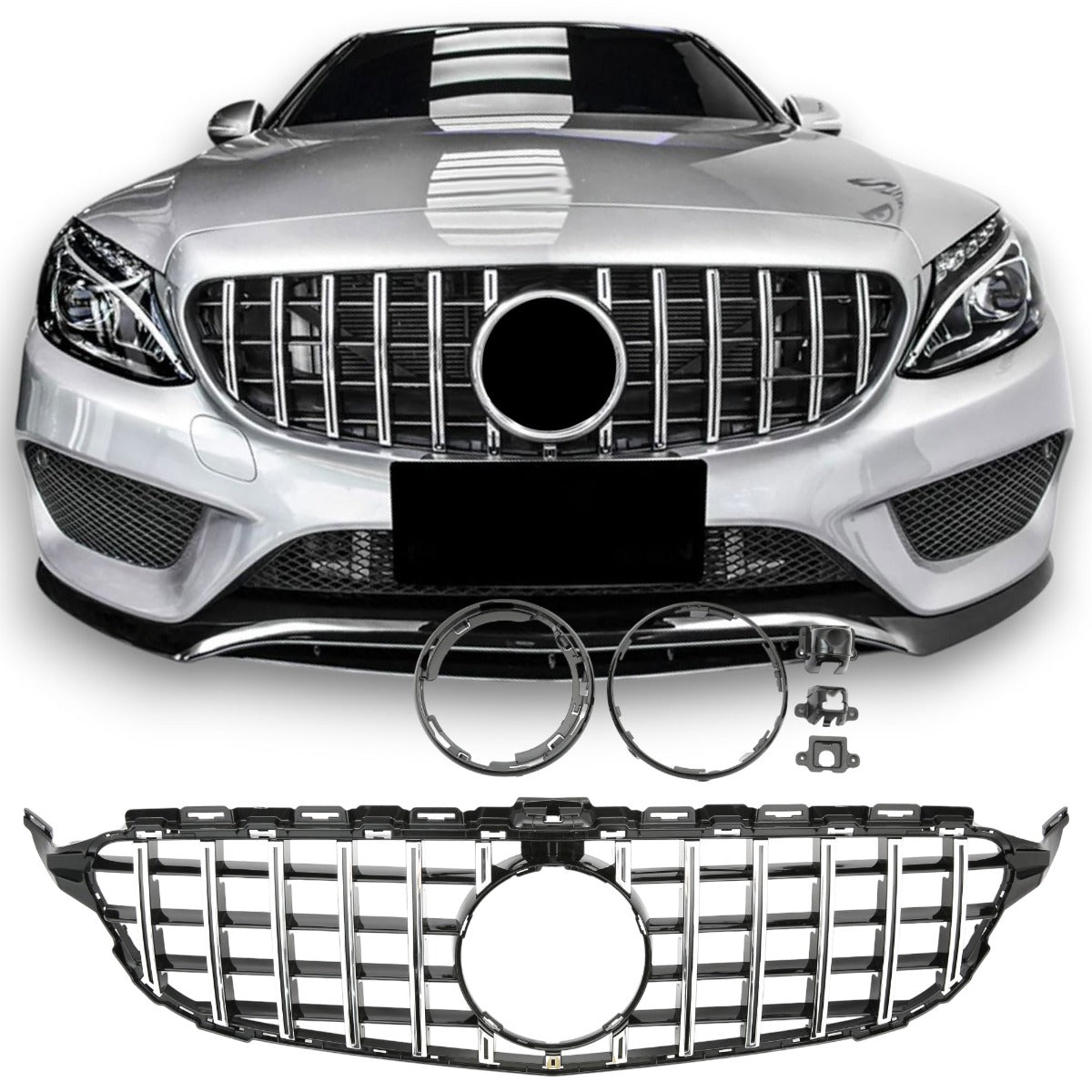 Grille Mercedes C-Class W205 / S205 / A205 / C205 Avantgarde / AMG Line (2014-2021) – Black / Chrome