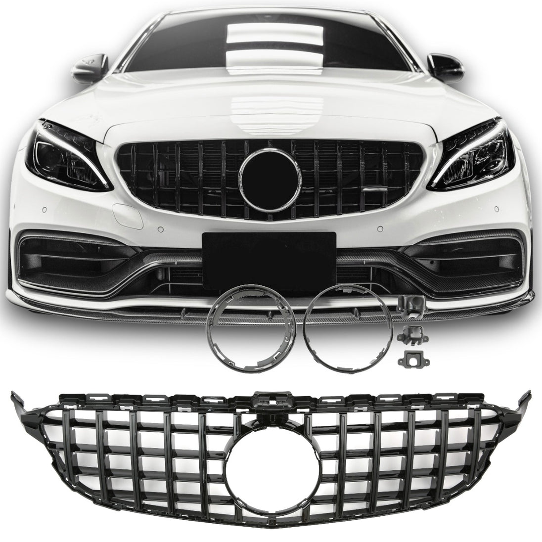 Grille Mercedes C-Class W205 / S205 / A205 / C205 Avantgarde / AMG Line (2014-2021) – Gloss Black