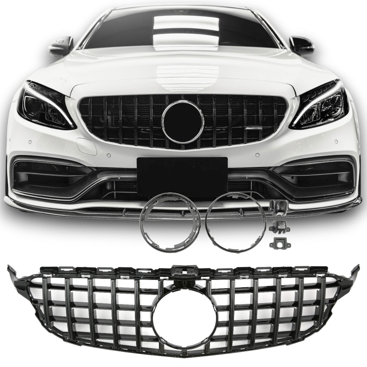 Grille Mercedes C-Class W205 / S205 / A205 / C205 Avantgarde / AMG Line (2014-2021) – Gloss Black