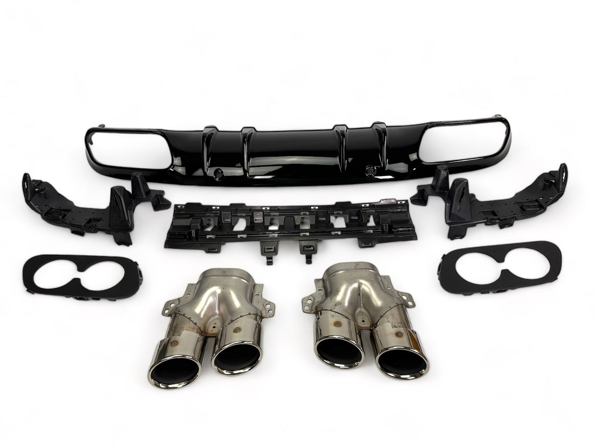 Rear Diffuser + Exhaust Tips Mercedes C-Class C205 / A205 AMG Line (2014-2021) – Black / Chrome