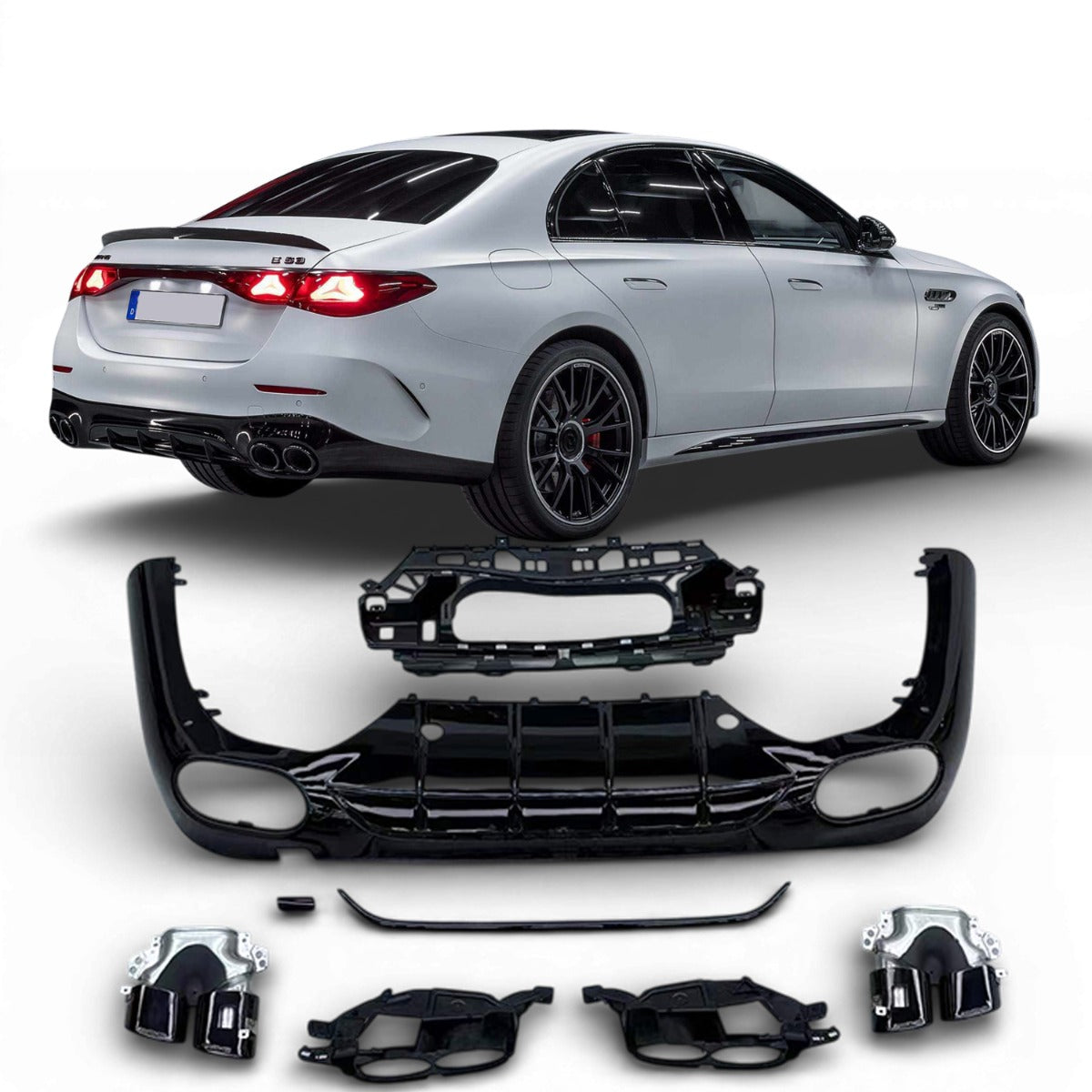 Rear Diffuser + Exhaust Tips Mercedes E-Class W214 / S214 AMG Line (2023+) – Black