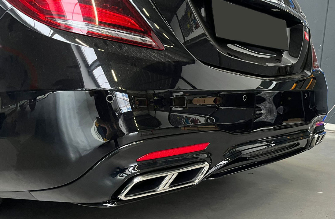 Rear Diffuser + Exhaust Tips Mercedes S-Class W222 AMG Line Facelift (2017-2020) – Black / Chrome – view 2