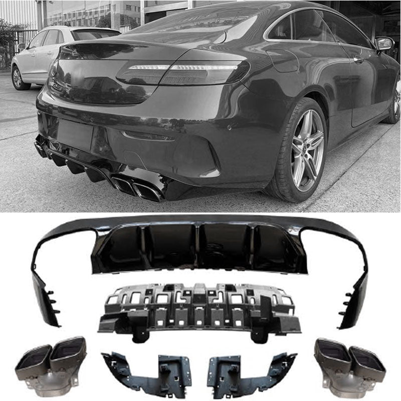 Rear Diffuser + Exhaust Tips Mercedes E-Class C238 / A238 AMG Line Pre-Facelift (2016-2020) – Black / Chrome