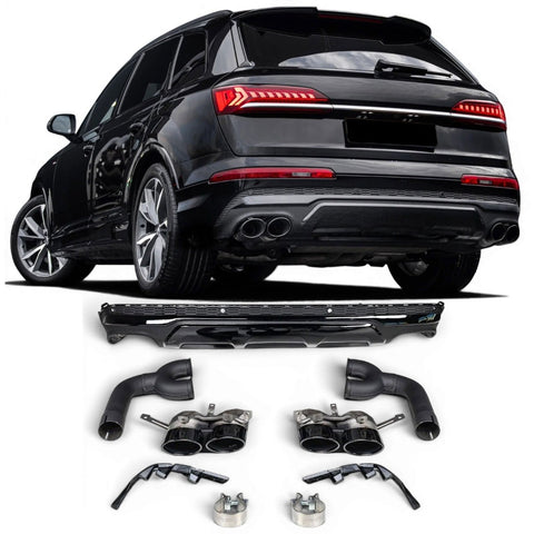 Difusor Traseiro + Ponteiras de Escape Audi Q7 4M (2020-2023) - GCP 2x2 Preto Brilhante