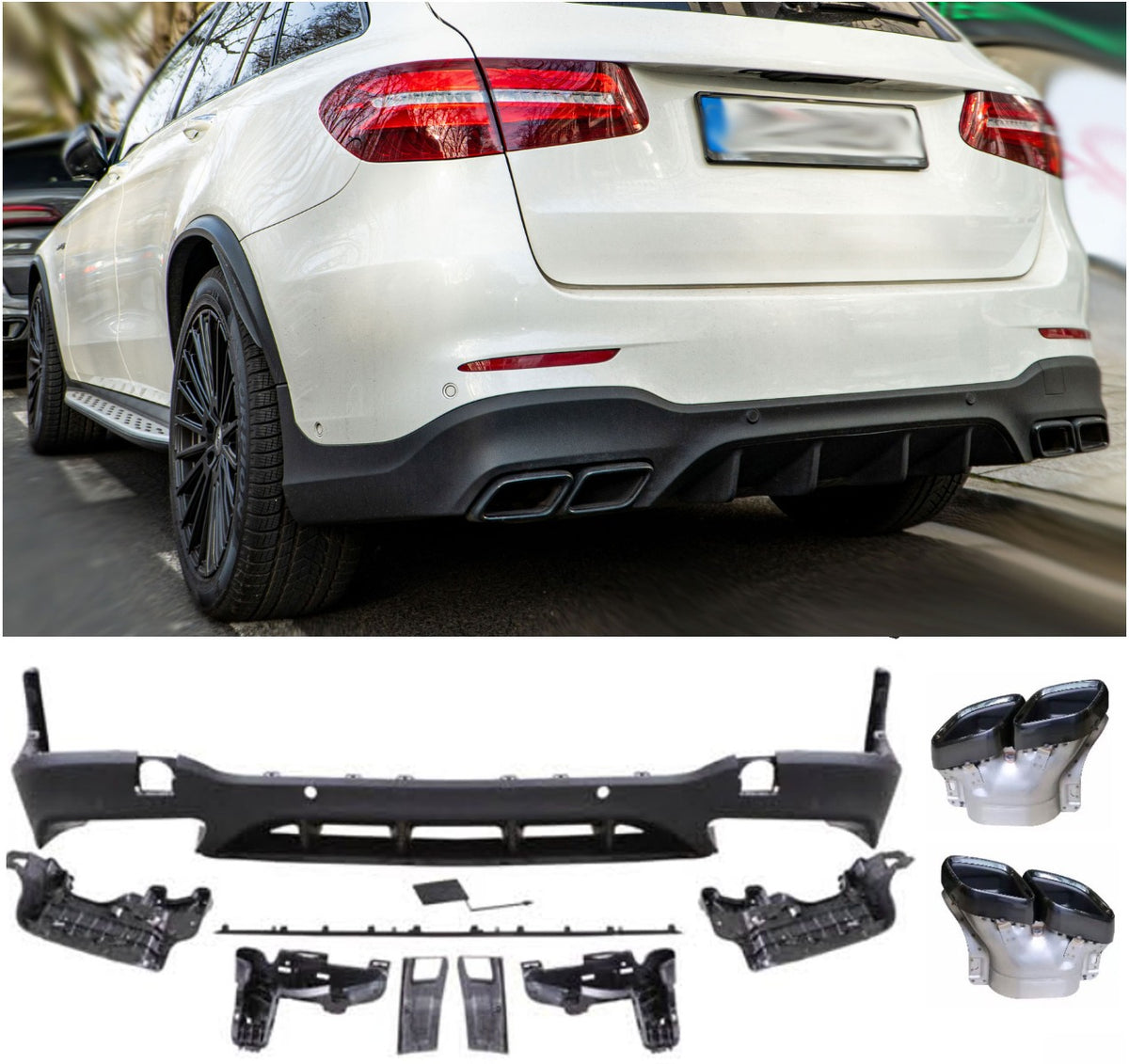 Rear Diffuser + Exhaust Tips Mercedes GLC X253 AMG Line (2015-2019) – Black