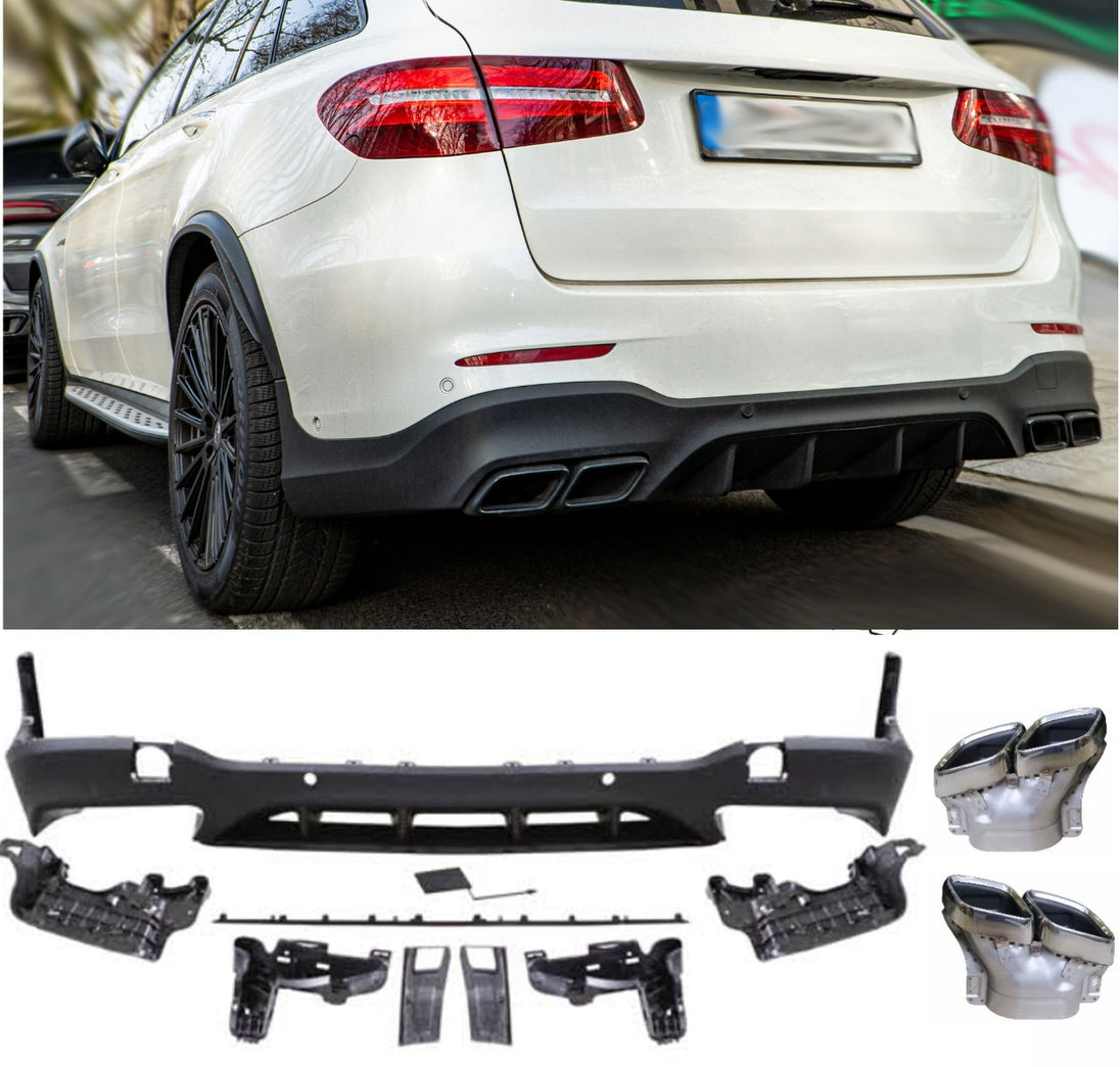 Rear Diffuser + Exhaust Tips Mercedes GLC X253 AMG Line (2015-2019) – Black / Chrome