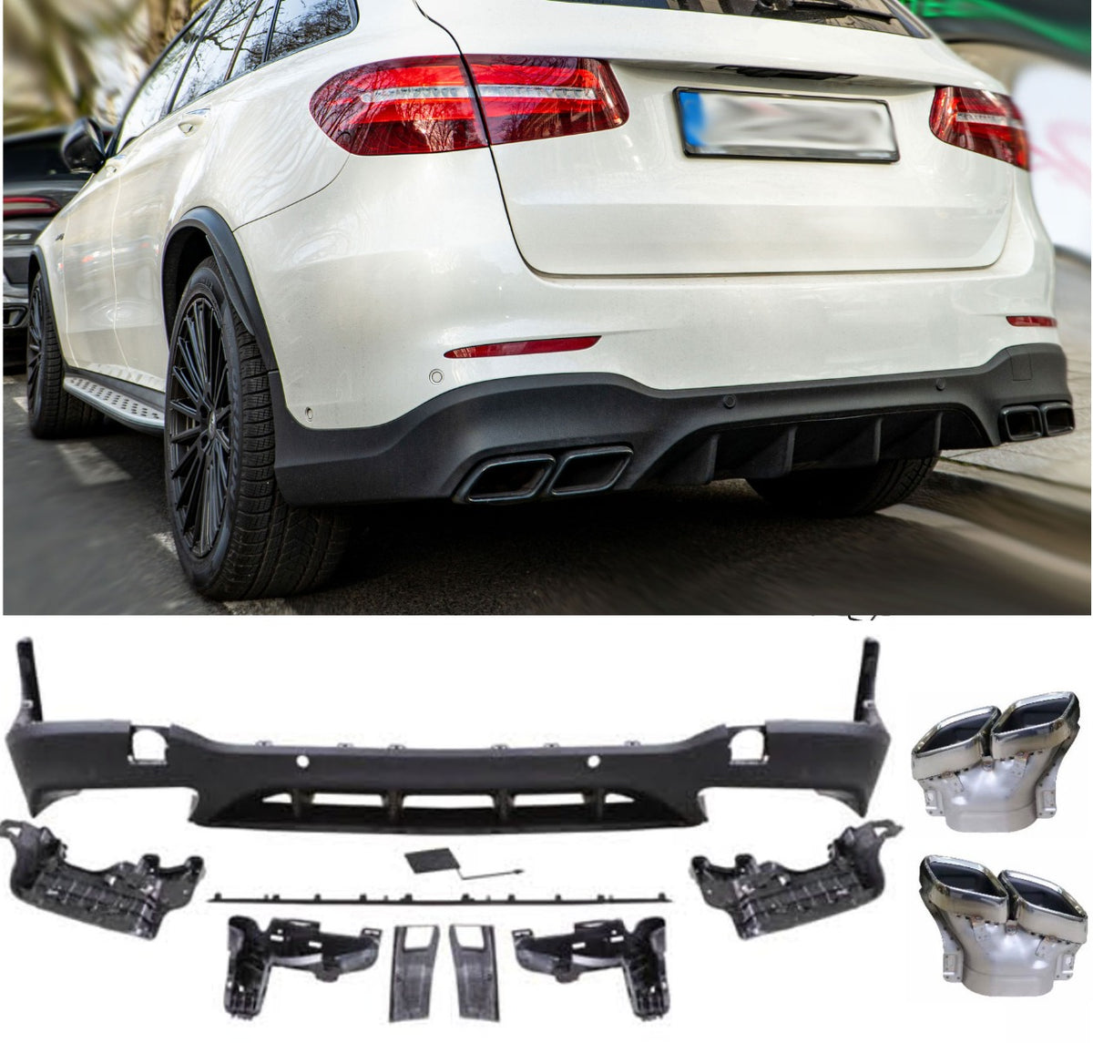 Rear Diffuser + Exhaust Tips Mercedes GLC X253 AMG Line (2015-2019) – Black / Chrome