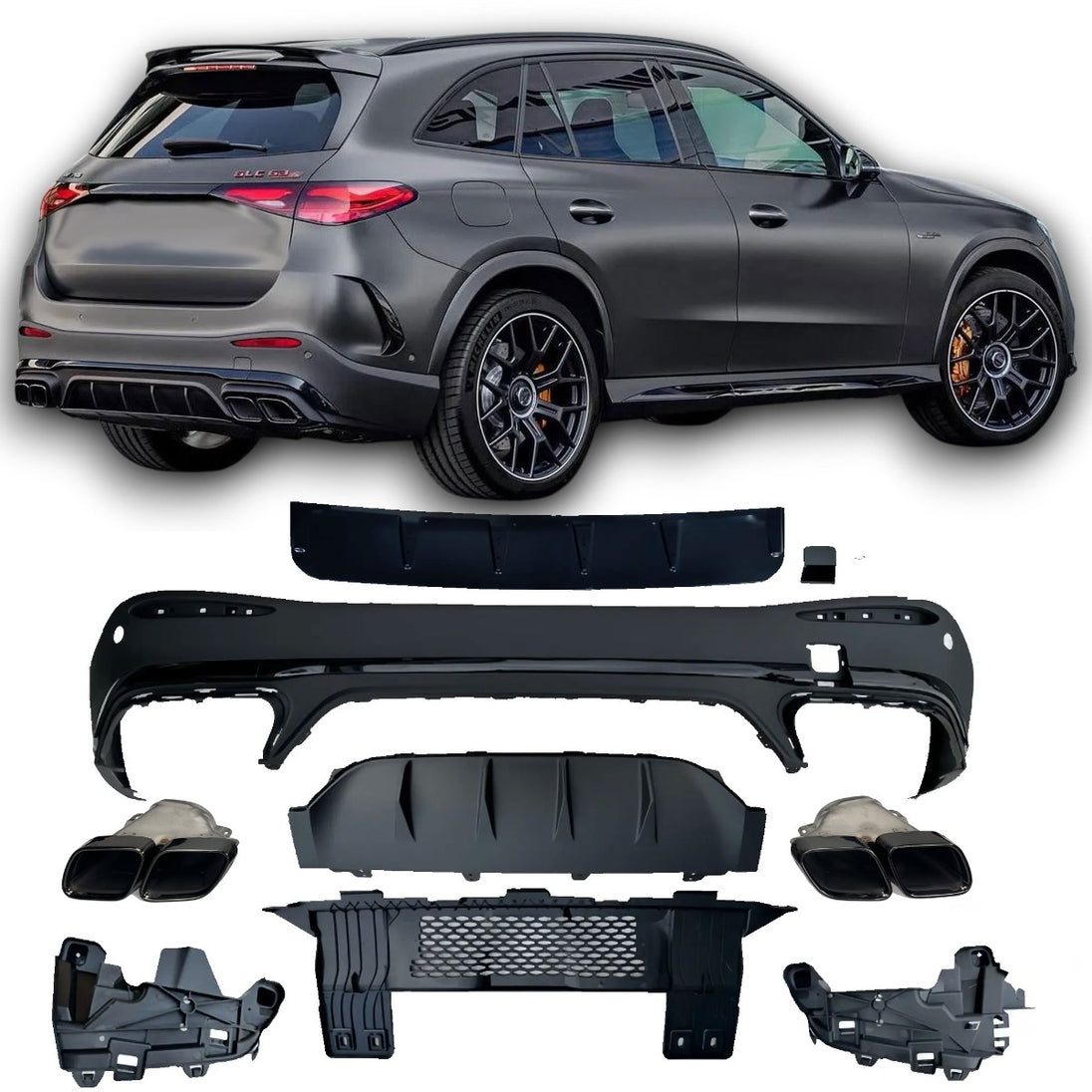 Rear Diffuser + Exhaust Tips Mercedes GLC X254 AMG Line (2022+) – Black