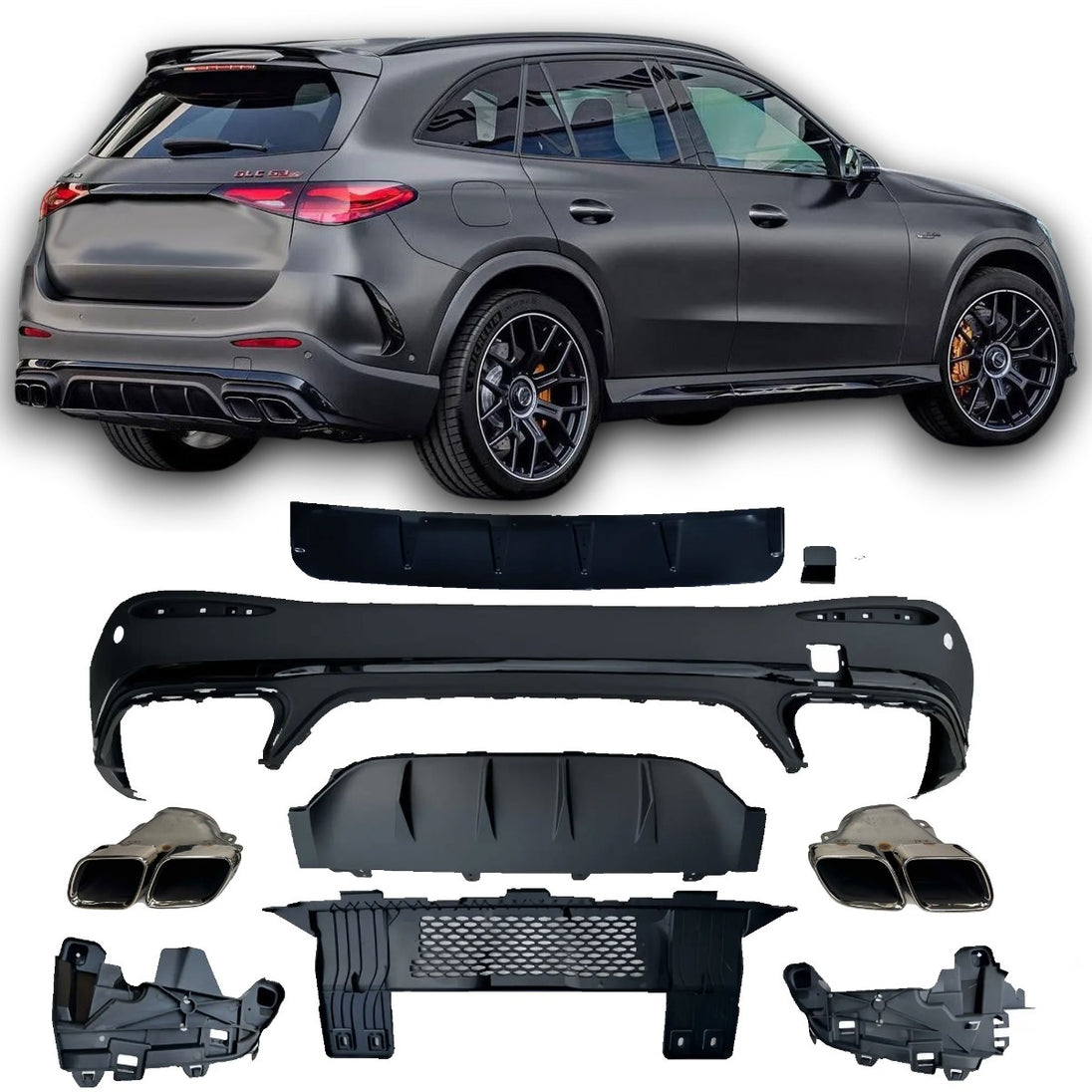 Rear Diffuser + Exhaust Tips Mercedes GLC X254 AMG Line (2022+) – Black / Chrome