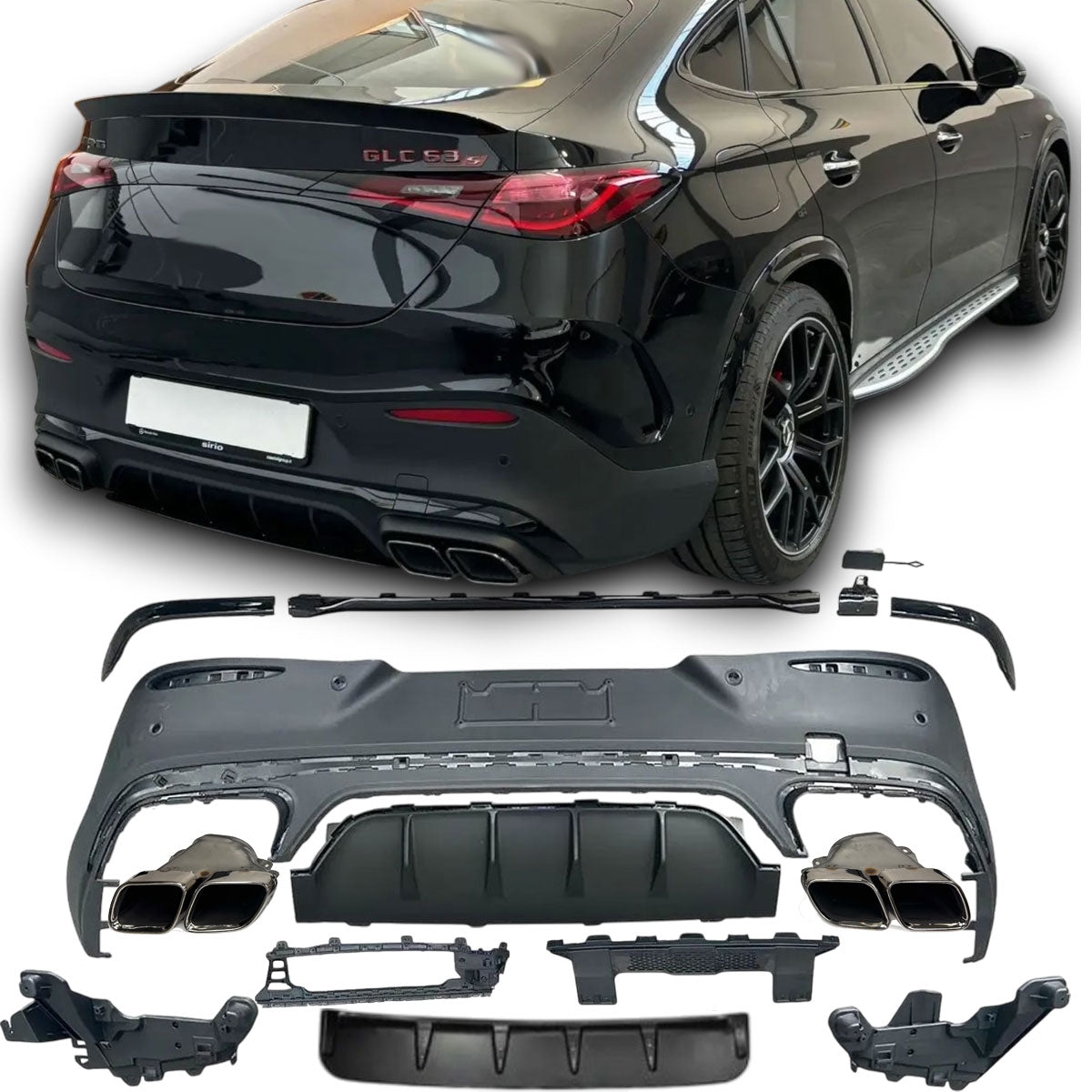 Rear Diffuser + Exhaust Tips Mercedes GLC C254 AMG Line (2022+) – Black / Chrome