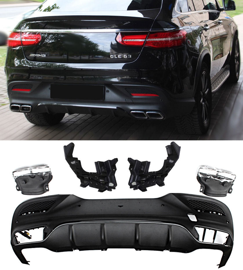 Rear Diffuser + Exhaust Tips Mercedes GLE C292 AMG Line (2015-2019) – Black / Chrome