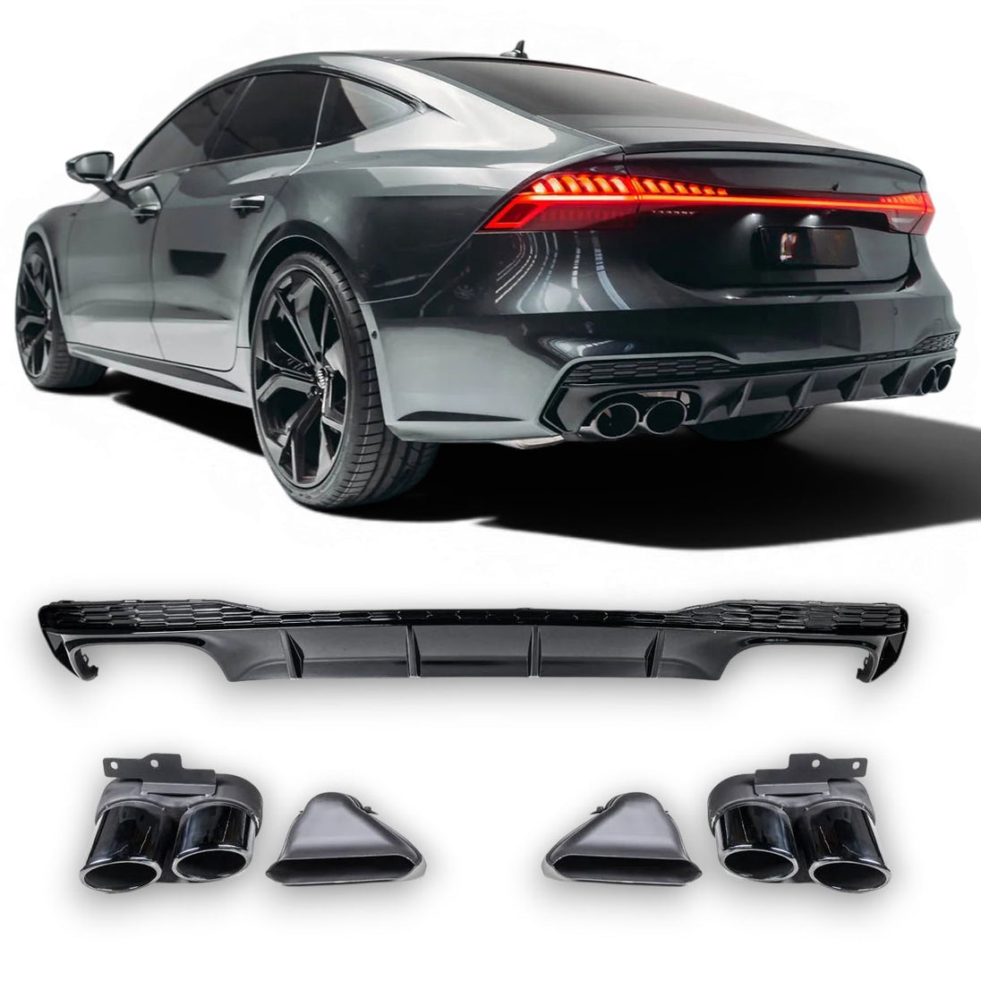 Rear Diffuser + Exhaust Tips Audi A7 4K S line (2019-2024)