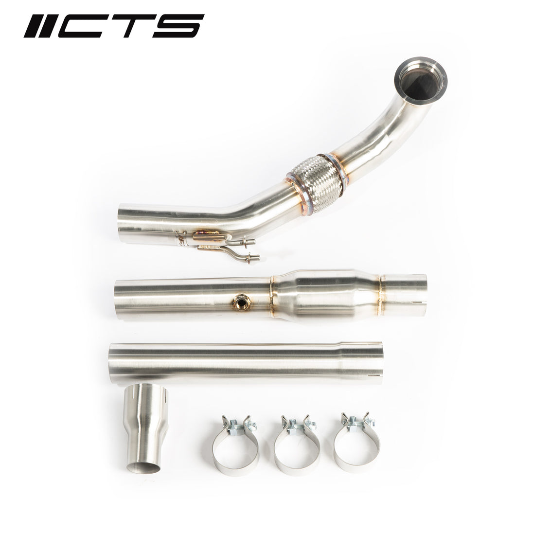 Downpipe with High-Flow Cat, 3″ Stainless Steel, VW / Audi 1.8T & 2.0T TSI EA888.3 Gen 3 FWD – CTS T – image 2