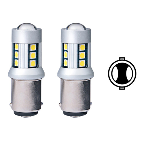 P21/5W BAY15d LED Bulbs 15 SMD 12/24V White (Pair) - CarSense