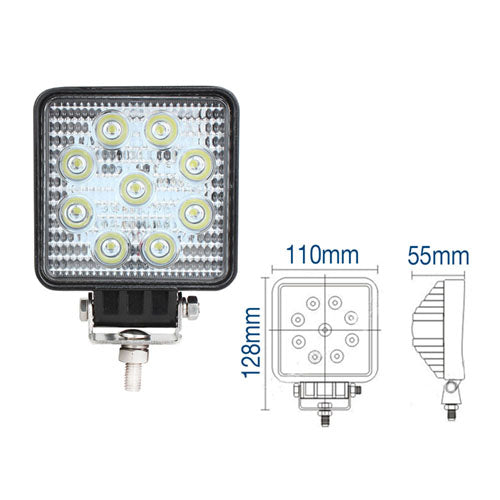 Square LED Headlight 90x90 mm 27W 12/24V 6000K - CarSense
