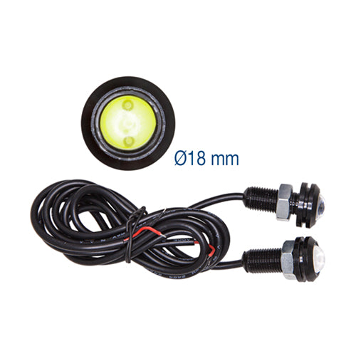 Round LED Daytime Running Lights 18 mm Black Bezel 12/24V (Pair) - CarSense