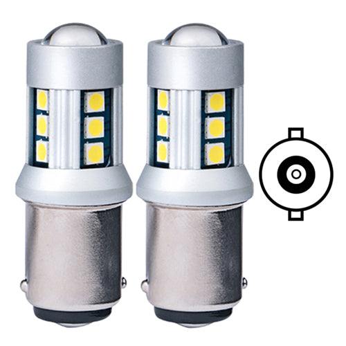 P21W BA15s LED Bulbs 15 SMD 12/24V White (Pair) - CarSense