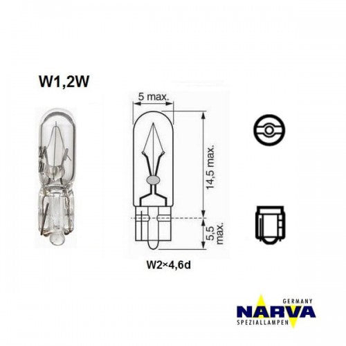 W1.2W W2x4.6d Wedge Bulb 12V 1.2W - Narva