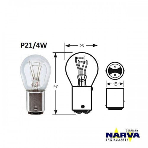 P21/4W BAZ15d Bulb 12V 21/4W (Pair) - Narva