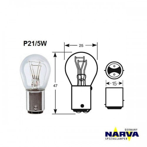 P21/5W BAY15d Bulb 12V 21/5W (Pair) - Narva