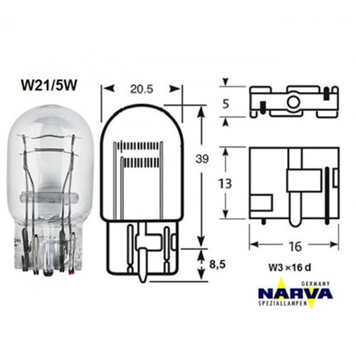 W21/5W T20 Wedge Bulb 12V 21/5W - Narva