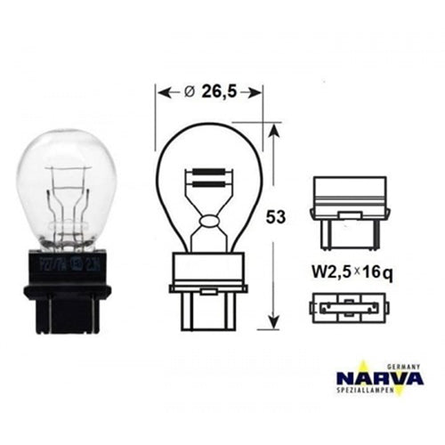 P27/7W 3157 Bulb 12V 32/3 cp W2.5x16q - Narva